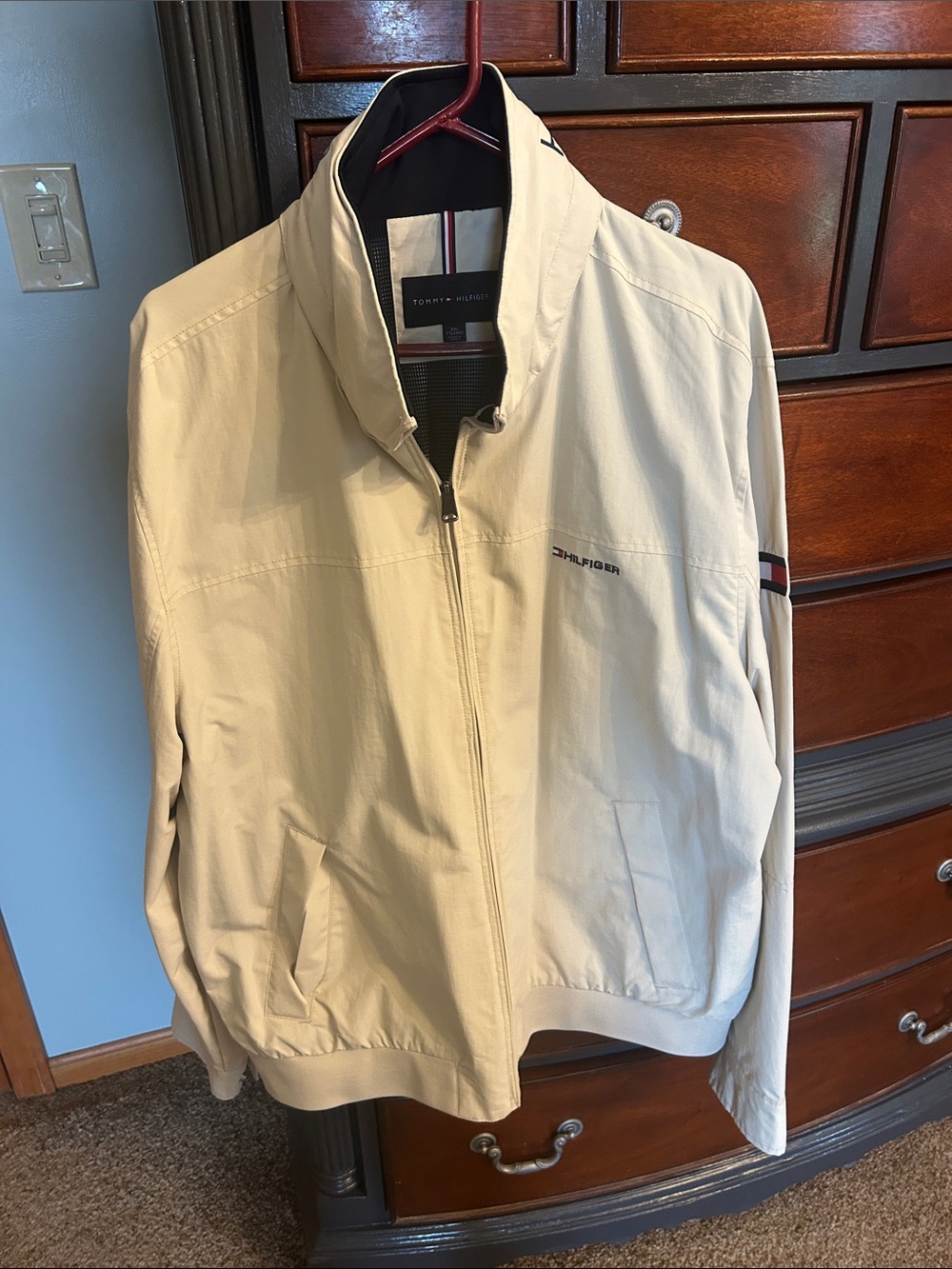 Tommy Hilfiger Beige Zip-Up Jacket with Flag Accent